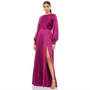 MAC DUGGAL Pleated Long Sleeve Satin A-Line Gown Size 6
